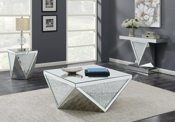 Gunilla Square End Table with Triangle Detailing Silver and Clear Mirror - 722507 - Luna Furniture