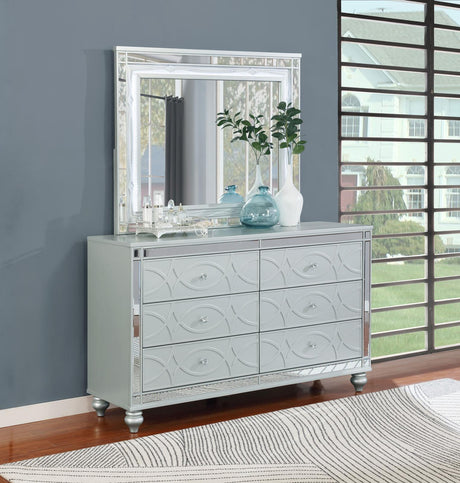 Gunnison 6-drawer Dresser with Mirror Silver Metallic - 223213M - Luna Furniture