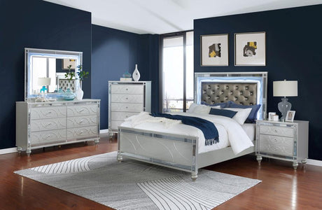 Gunnison California King Panel Bed with LED Lighting Silver Metallic - 223211KW - Luna Furniture