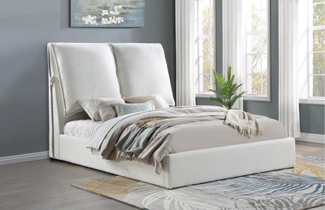 Gwendoline White Upholstered Queen Platform Bed with Pillow Headboard from Coaster - Luna Furniture