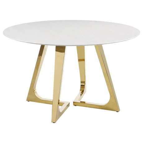 Gwynn Round Dining Table with Marble Top and Stainless Steel Base White and Gold - 107171 - Luna Furniture
