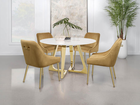 Gwynn White and Gold Stainless Steel Base Marble Top Round Dining Table from Coaster - Luna Furniture