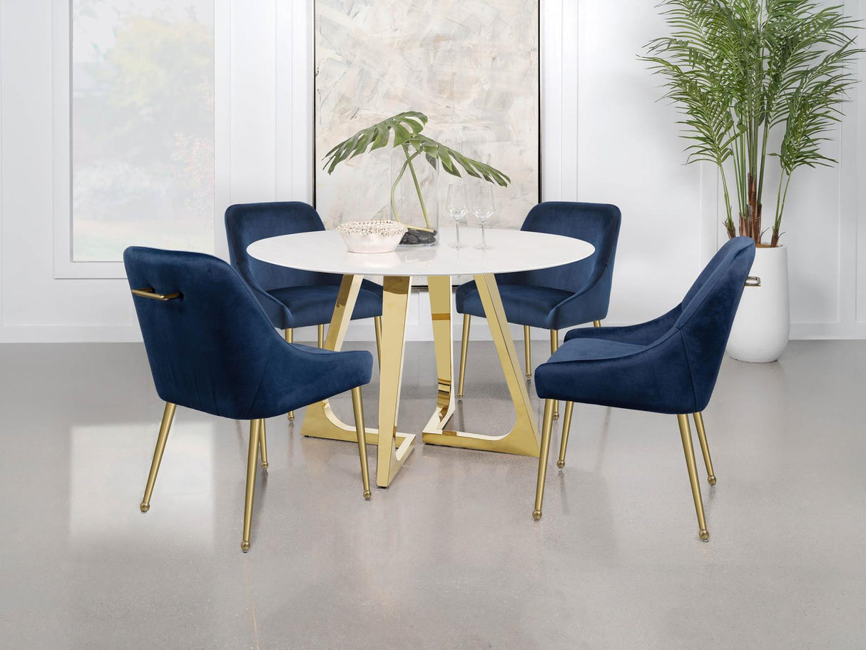 Gwynn White and Gold Stainless Steel Base Marble Top Round Dining Table from Coaster - Luna Furniture
