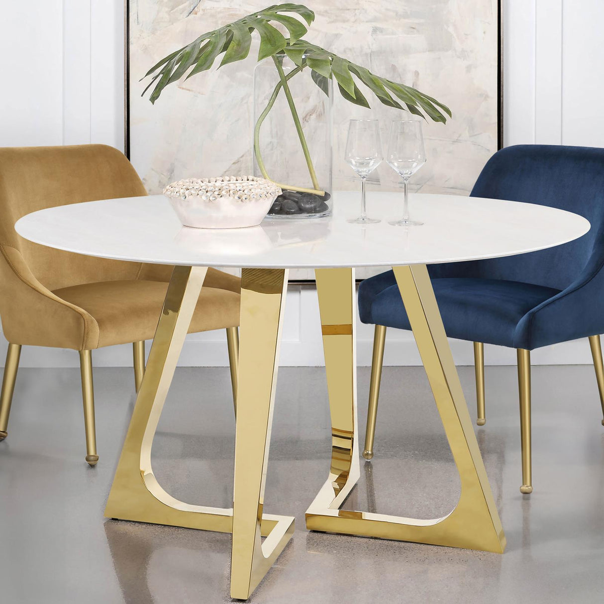 Gwynn White and Gold Stainless Steel Base Marble Top Round Dining Table from Coaster - Luna Furniture
