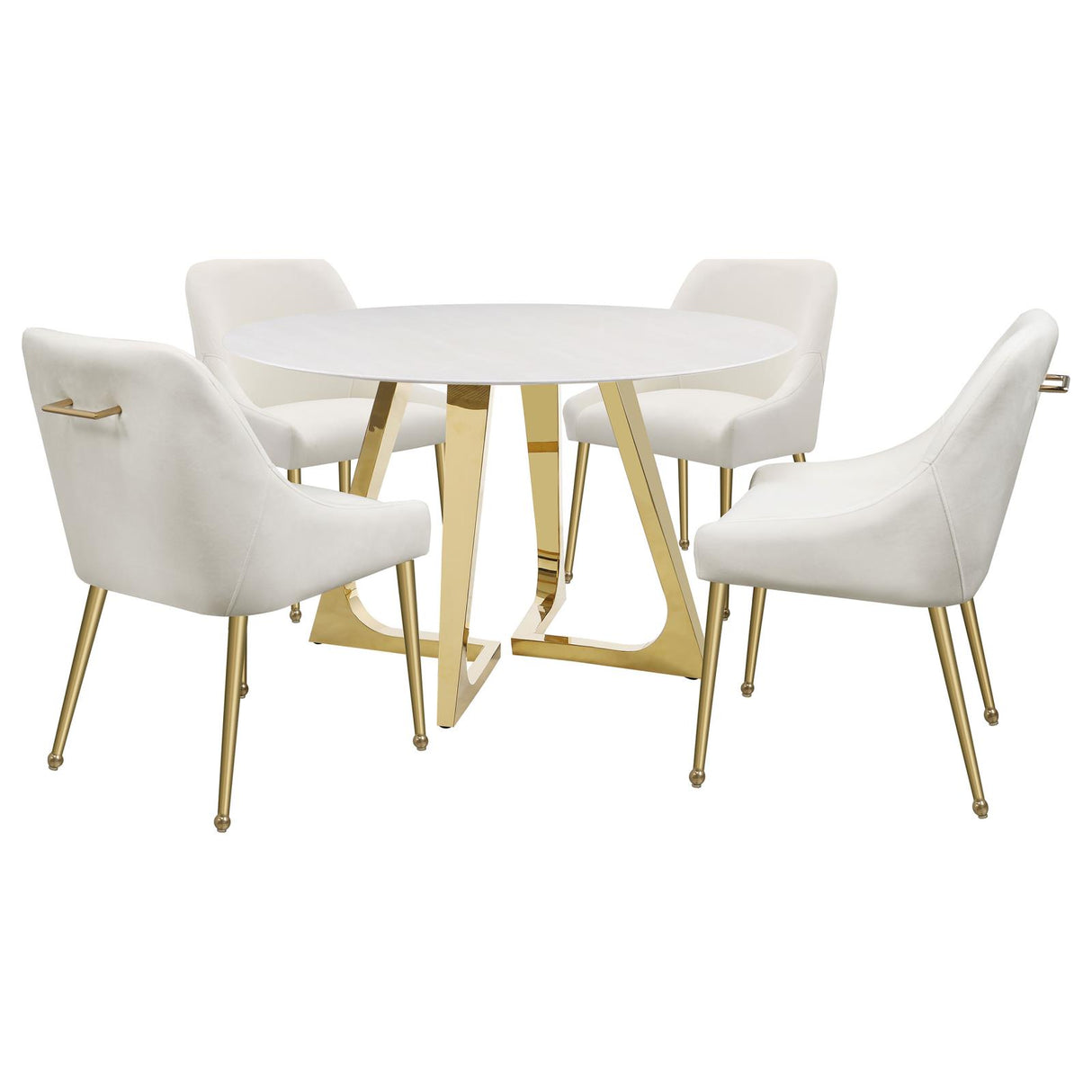 Gwynn White and Gold Stainless Steel Base Marble Top Round Dining Table from Coaster - Luna Furniture