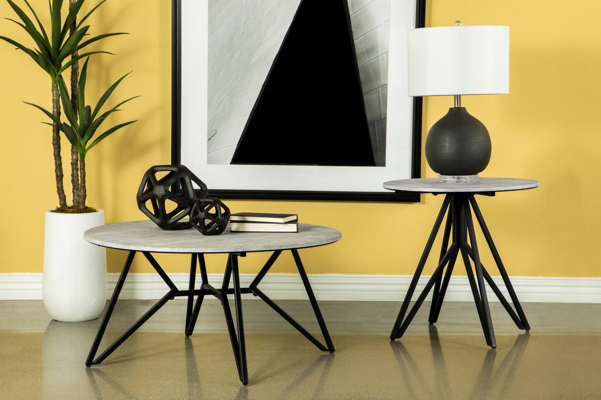 Hadi Cement and Gunmetal Round Coffee Table with Hairpin Legs from Coaster - Luna Furniture