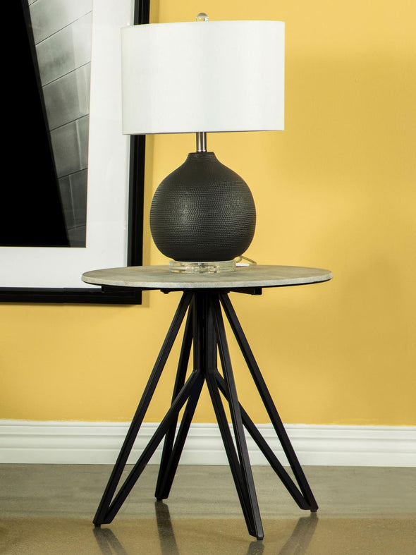 Hadi Round End Table with Hairpin Legs Cement and Gunmetal - 736177 - Luna Furniture