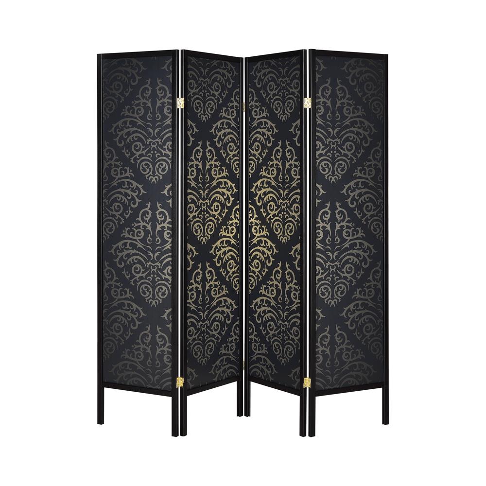 Haidera Black 4-Panel Damask Pattern Folding Screen from Coaster - Luna Furniture