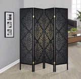 Haidera Black 4-Panel Damask Pattern Folding Screen from Coaster - Luna Furniture