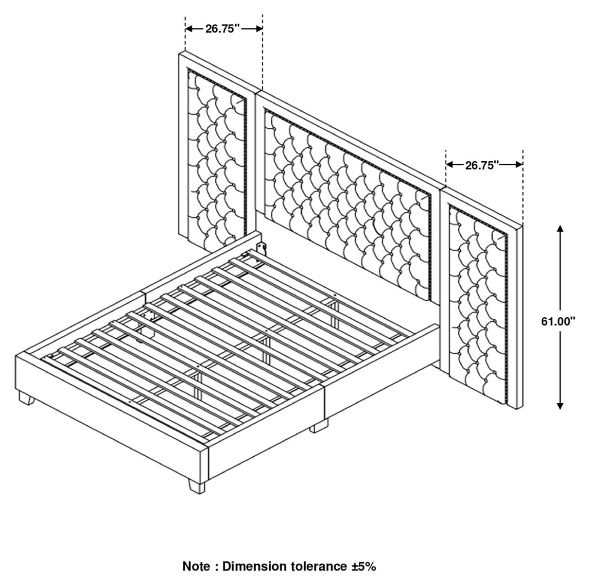 Hailey Upholstered Platform Eastern King Bed with Wall Panel Black - 315925KE-SP - Luna Furniture