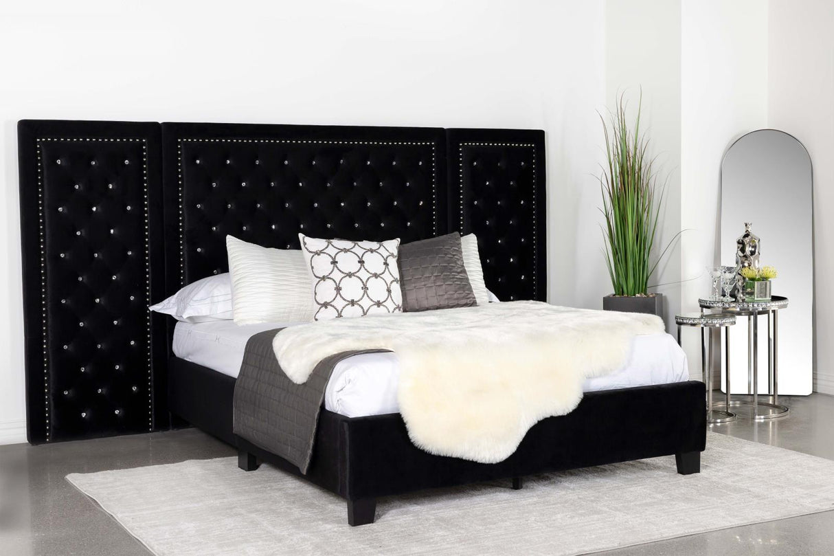 Hailey Upholstered Tufted Platform Eastern King Bed Black - 315925KE - Luna Furniture
