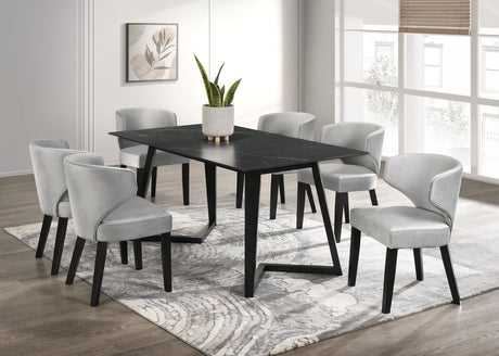 Hamilton ONYX Silver Black Dining Table + 6 Chair Set - HAMILTON ONYX SILVER - Luna Furniture