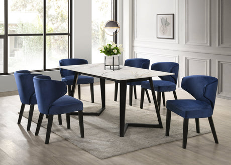 Hamilton WHITE Blue Dining Table + 6 Chair Set - HAMILTON WHITE BLUE - Luna Furniture