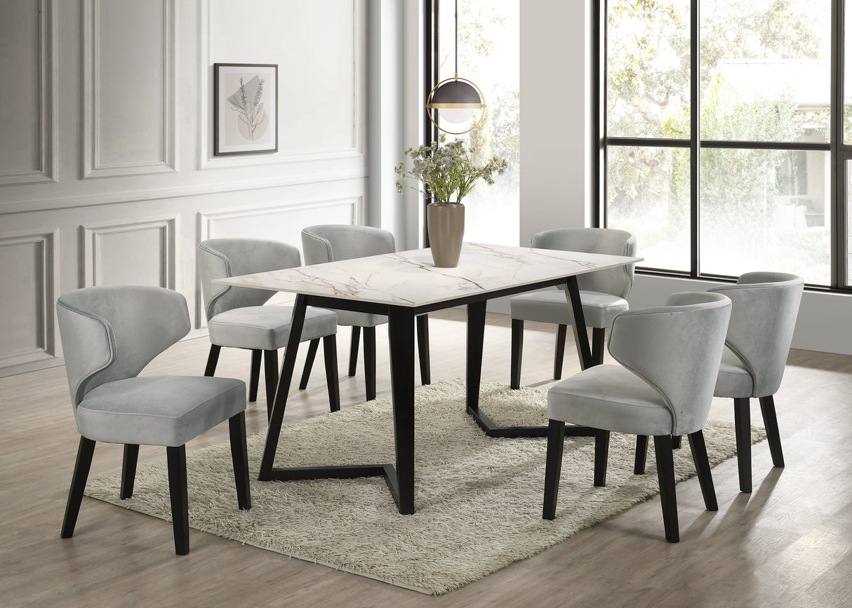 Hamilton WHITE Silver Dining Table + 6 Chair Set - HAMILTON WHITE SILVER - Luna Furniture