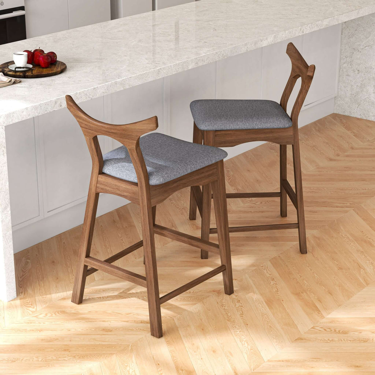 Hester Solid Wood Upholstered Square Bar Chair (Set of 2) 27.5" / Dark Grey Fabric - AFC00228 - Luna Furniture