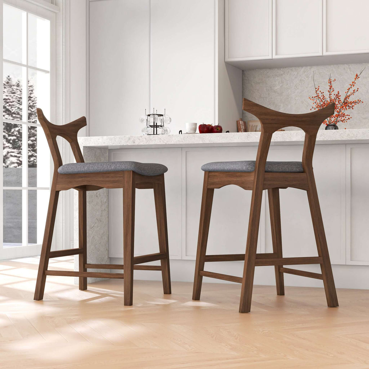 Hester Solid Wood Upholstered Square Bar Chair (Set of 2) 27.5" / Dark Grey Fabric - AFC00228 - Luna Furniture