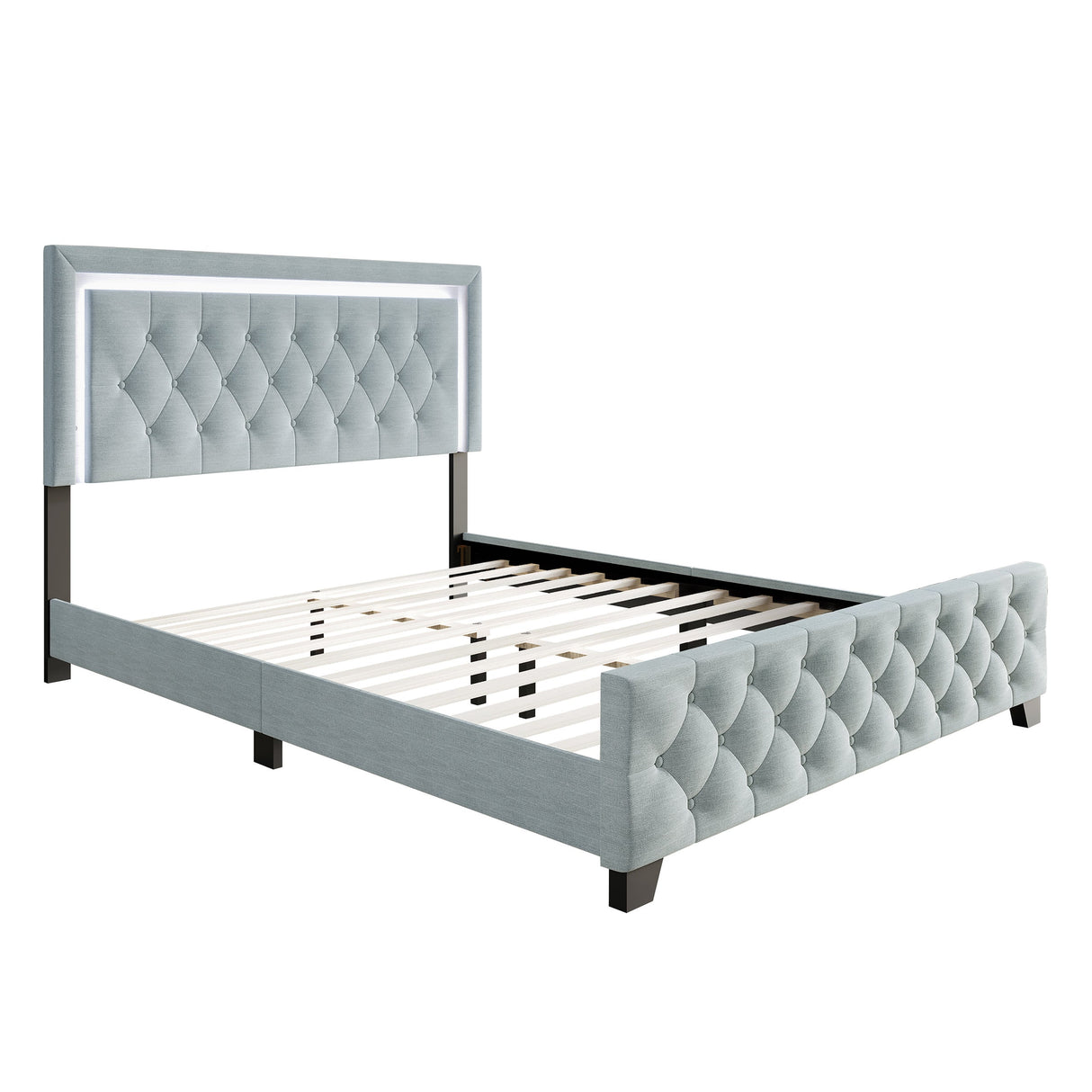 Betty Ice Blue LED Full Upholstered Platform Bed from Happy Homes - Luna Furniture