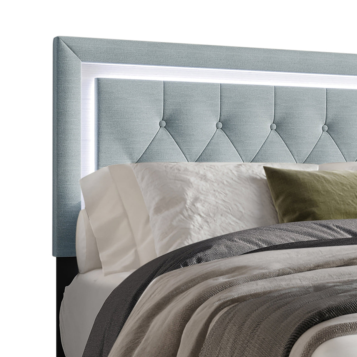 Betty Ice Blue LED Full Upholstered Platform Bed from Happy Homes - Luna Furniture
