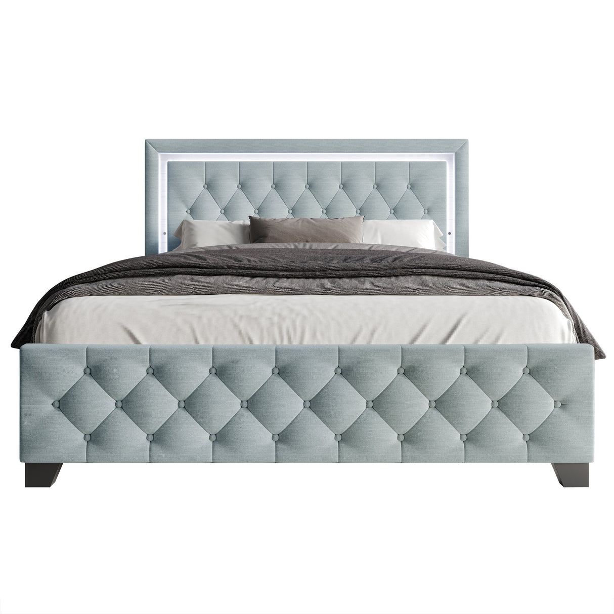 Betty Ice Blue LED King Upholstered Platform Bed from Happy Homes - Luna Furniture