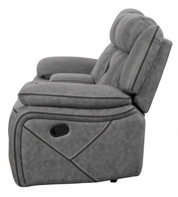 Higgins Pillow Top Arm Motion Loveseat with Console Grey - 602262 - Luna Furniture