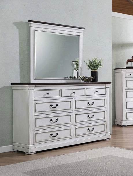 Hillcrest 9-drawer Dresser with Mirror Dark Rum and White - 223353M - Luna Furniture