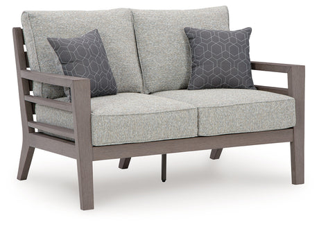 Hillside Barn Gray/Brown Outdoor Loveseat with Cushion from Ashley - Luna Furniture
