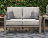 Hillside Barn Gray/Brown Outdoor Loveseat with Cushion from Ashley - Luna Furniture