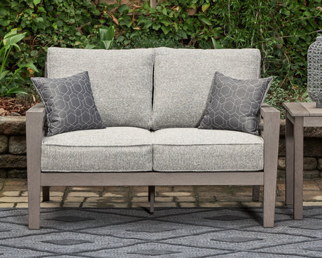 Hillside Barn Gray/Brown Outdoor Loveseat with Cushion from Ashley - Luna Furniture