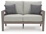 Hillside Barn Gray/Brown Outdoor Loveseat with Cushion from Ashley - Luna Furniture