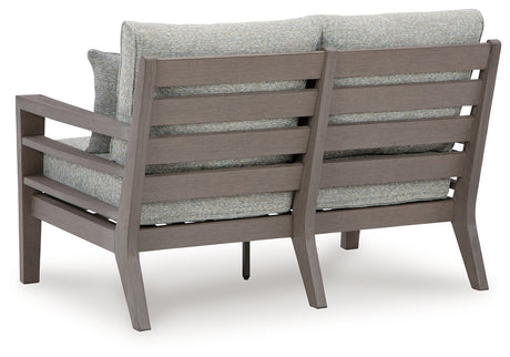 Hillside Barn Gray/Brown Outdoor Loveseat with Cushion from Ashley - Luna Furniture