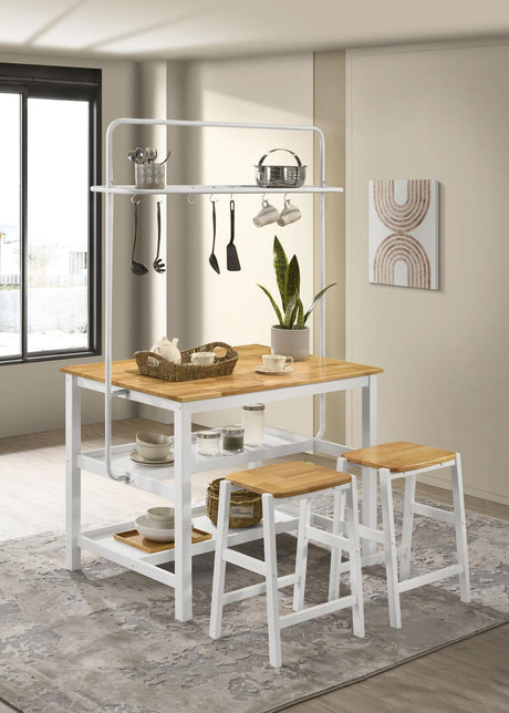 Hollis 3-piece Kitchen Island Counter Height Table with Stools Brown and White - 122246-S3 - Luna Furniture