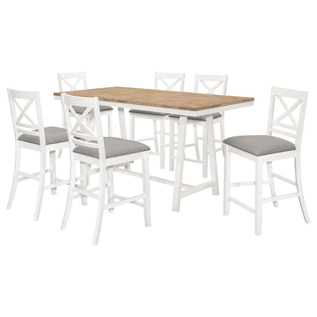 Hollis 7-piece Rectangular Counter Height Dining Set Brown and White - 122248-S7 - Luna Furniture