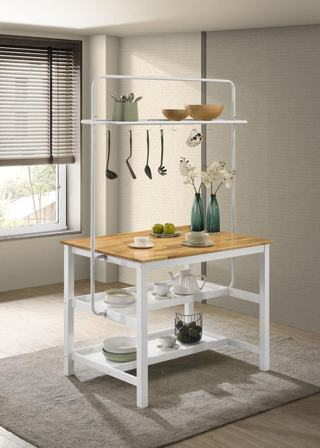 Hollis Kitchen Island Counter Height Table with Pot Rack Brown and White - 122246 - Luna Furniture