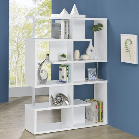 Hoover 5-tier Bookcase White and Chrome - 800310 - Luna Furniture