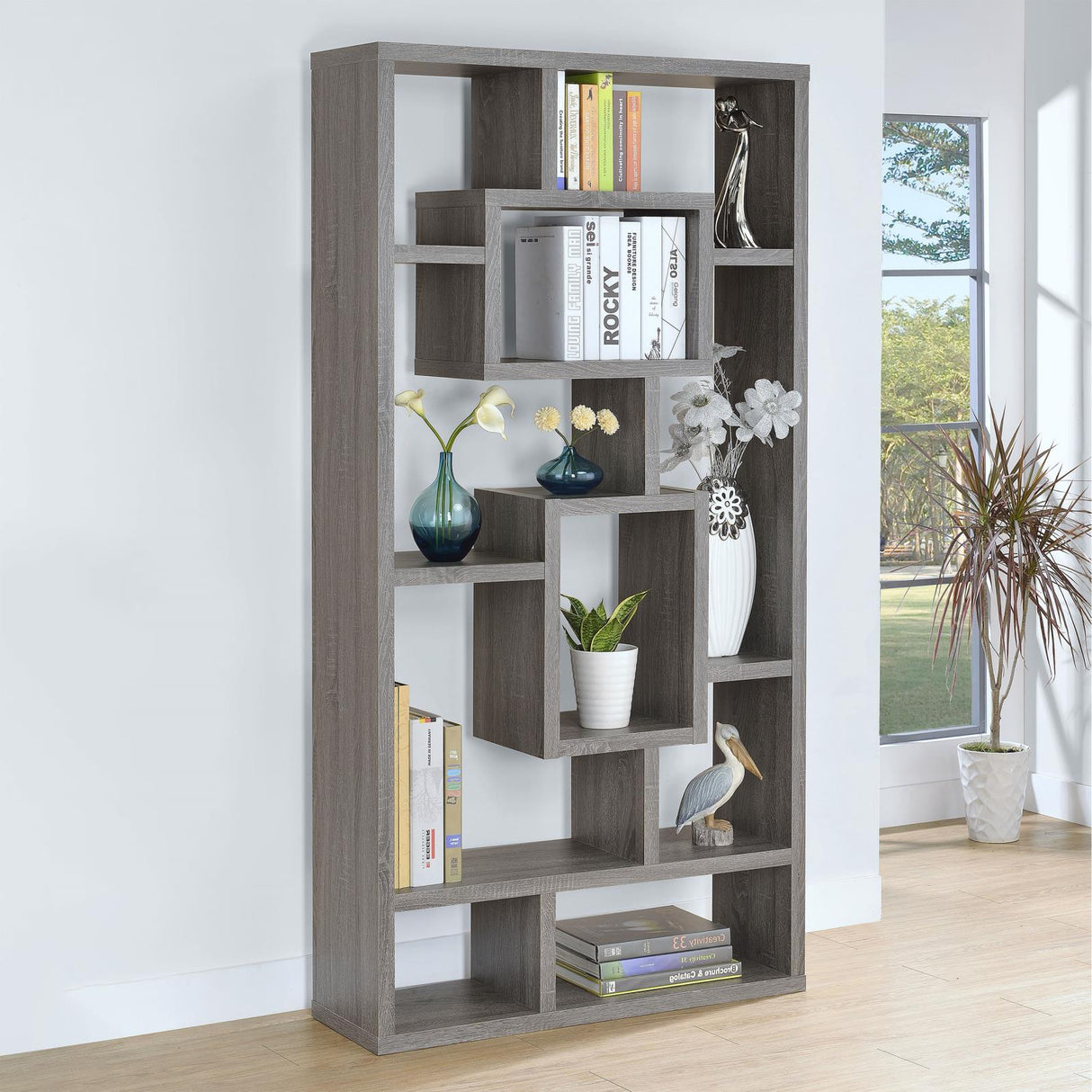 Howie Weathered Gray 10-Shelf Bookcase from Coaster - Luna Furniture