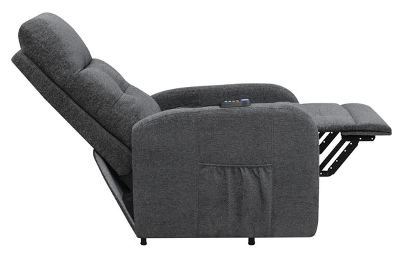 Howie Tufted Upholstered Power Lift Recliner Charcoal - 609403P - Luna Furniture