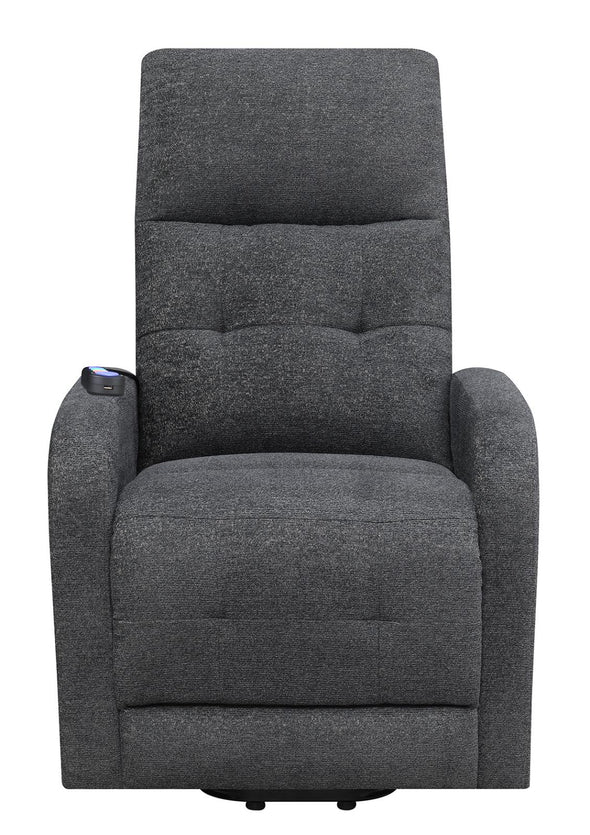 Howie Tufted Upholstered Power Lift Recliner Charcoal - 609403P - Luna Furniture