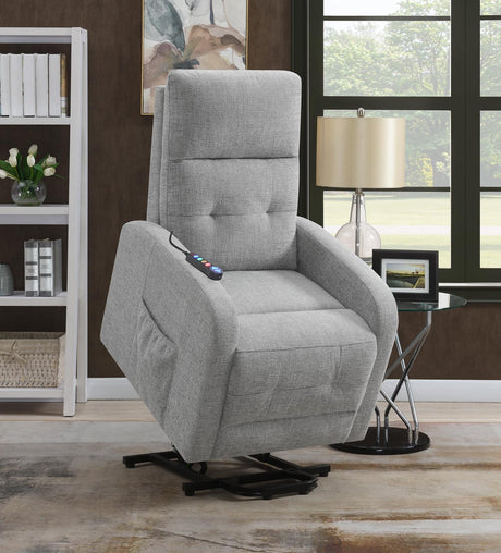 Howie Tufted Upholstered Power Lift Recliner Grey - 609402P - Luna Furniture