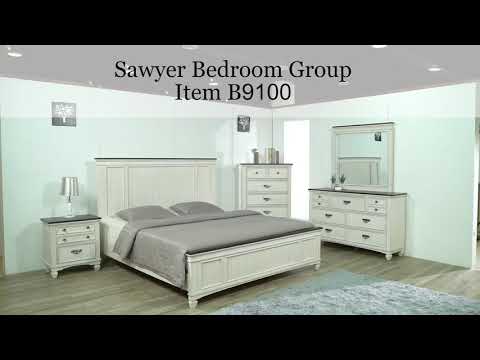 Sawyer Antique White/Brown Panel Bedroom Set