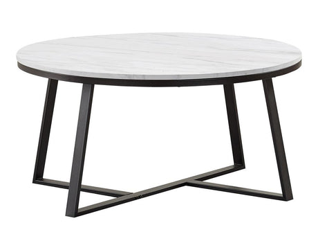 Hugo White and Matte Black Round Coffee Table from Coaster - Luna Furniture