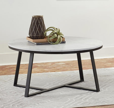 Hugo White and Matte Black Round Coffee Table from Coaster - Luna Furniture