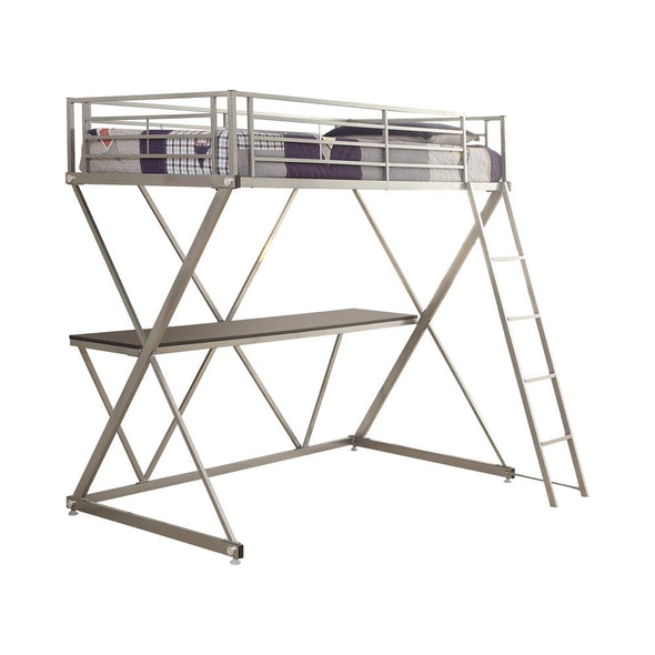 Hyde Twin Workstation Loft Bed Silver - 400034T - Luna Furniture