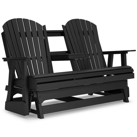 Hyland wave Black Outdoor Glider Loveseat from Ashley - Luna Furniture