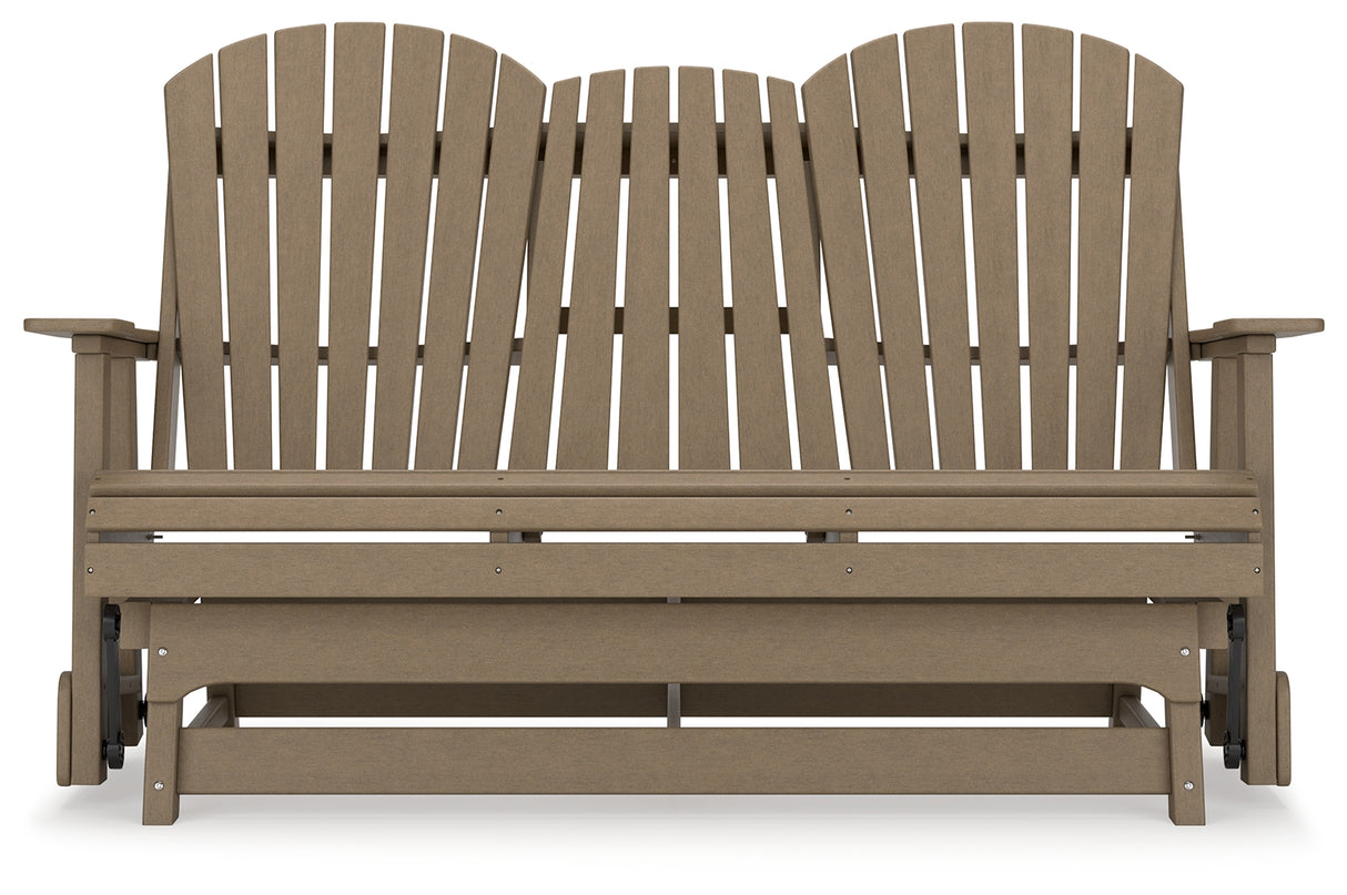 Hyland wave Driftwood Outdoor Glider Loveseat from Ashley - Luna Furniture