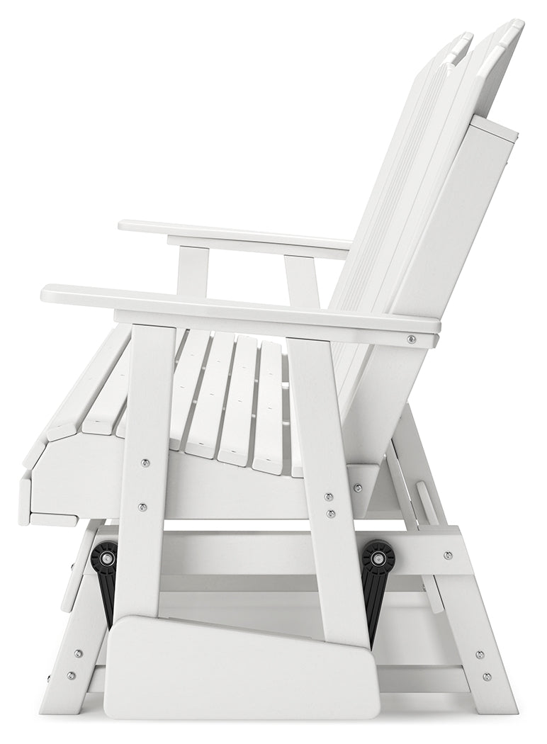 Hyland wave White Outdoor Glider Loveseat from Ashley - Luna Furniture