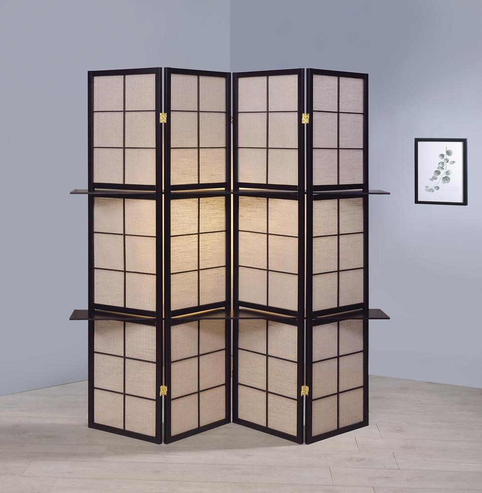 Iggy Tan and Cappuccino 4-Panel Folding Screen with Removable Shelves from Coaster - Luna Furniture