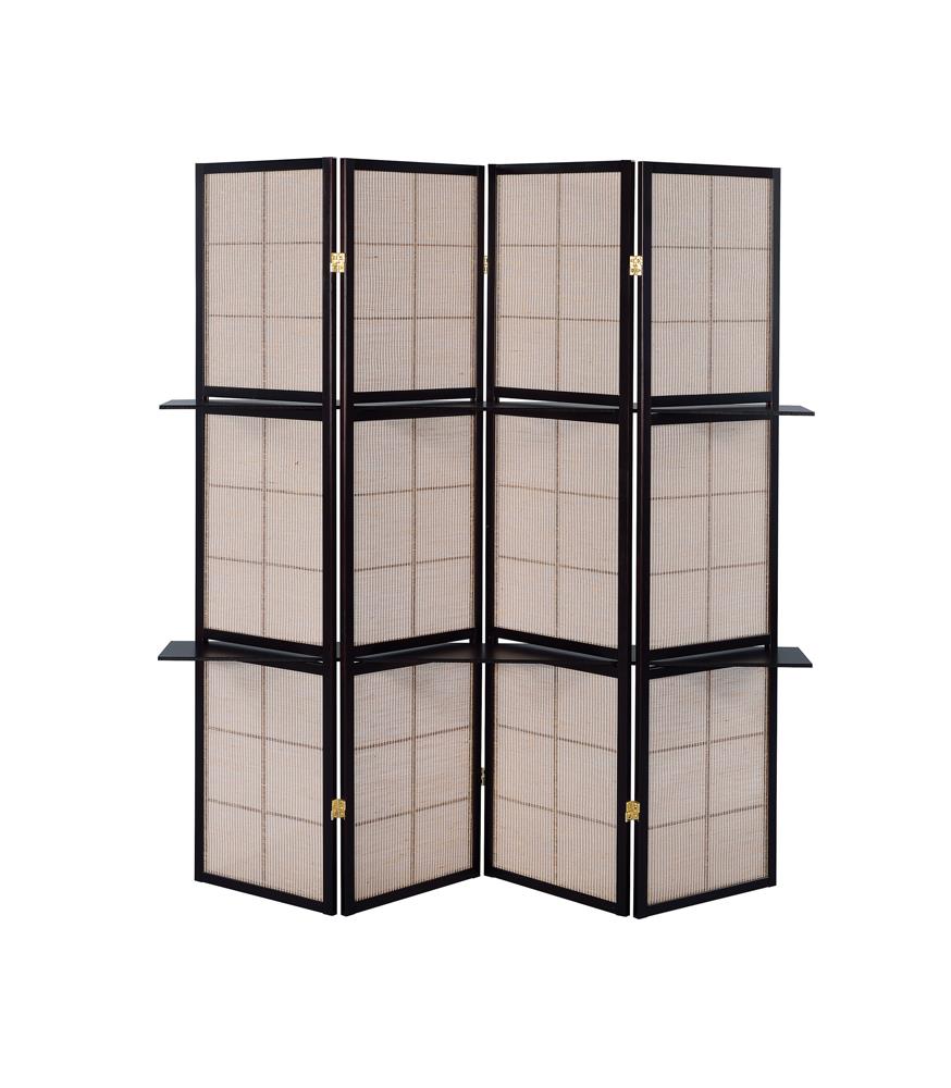 Iggy Tan and Cappuccino 4-Panel Folding Screen with Removable Shelves from Coaster - Luna Furniture