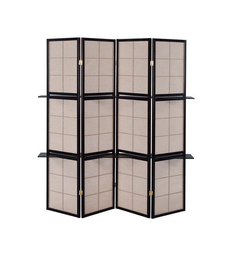 Iggy Tan and Cappuccino 4-Panel Folding Screen with Removable Shelves from Coaster - Luna Furniture