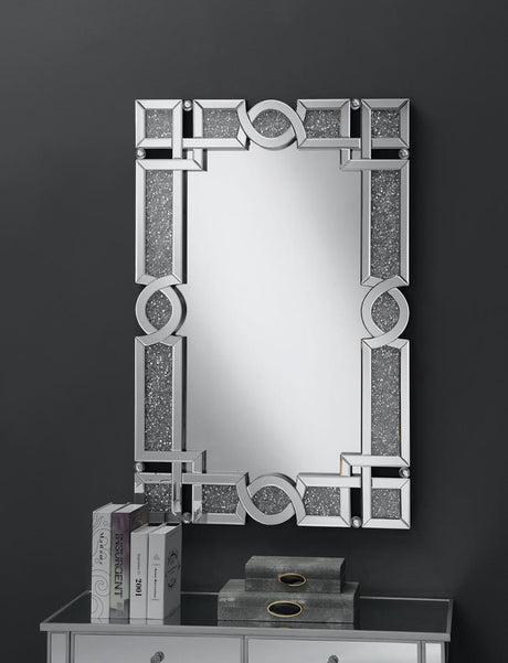 Jackie Interlocking Wall Mirror with Iridescent Panels and Beads Silver - 961444 - Luna Furniture