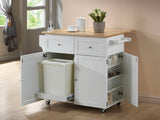 Jalen Natural Brown and White 3-Door Kitchen Cart with Casters from Coaster - Luna Furniture